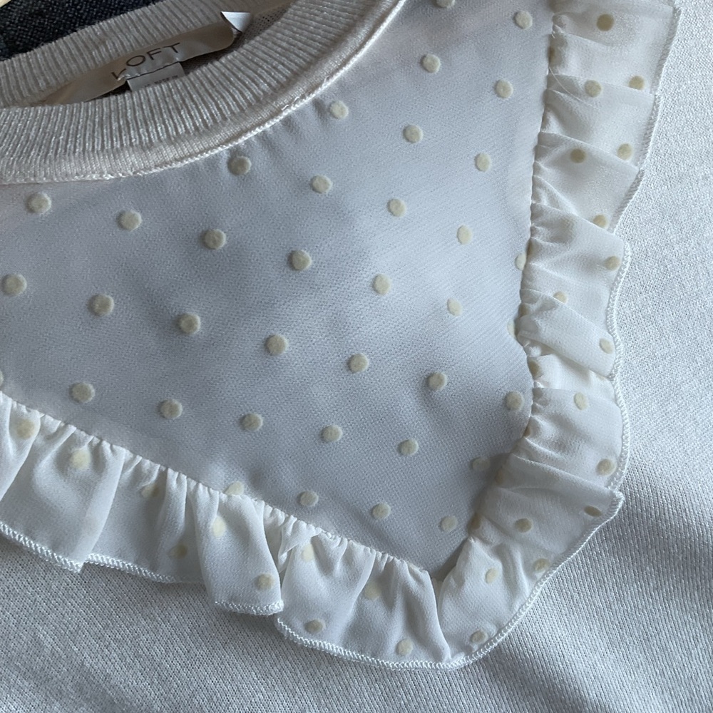 LOFT Cream Sheer Ruffle sweater - Picture 4 of 11